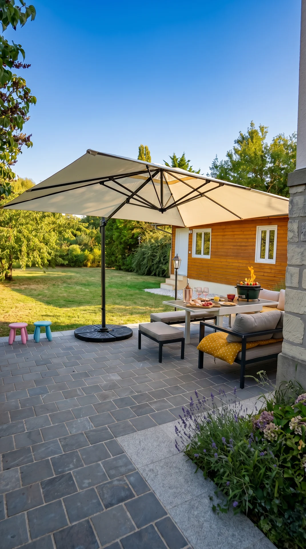 Terrasse et jardin arboré des Instants Privés de Montmorency